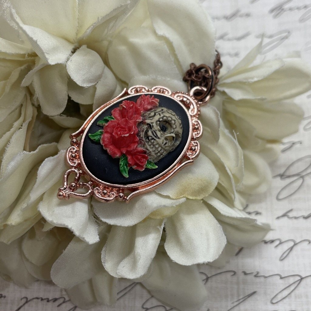 Rose Gold Sugar Skull Gothic Heart Wedding Jewelry Birthday Necklace Festival